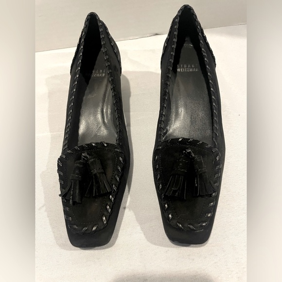 STUART WEITZMAN Black Suede Tassel Heels Women’s Size 6 - Picture 2 of 5
